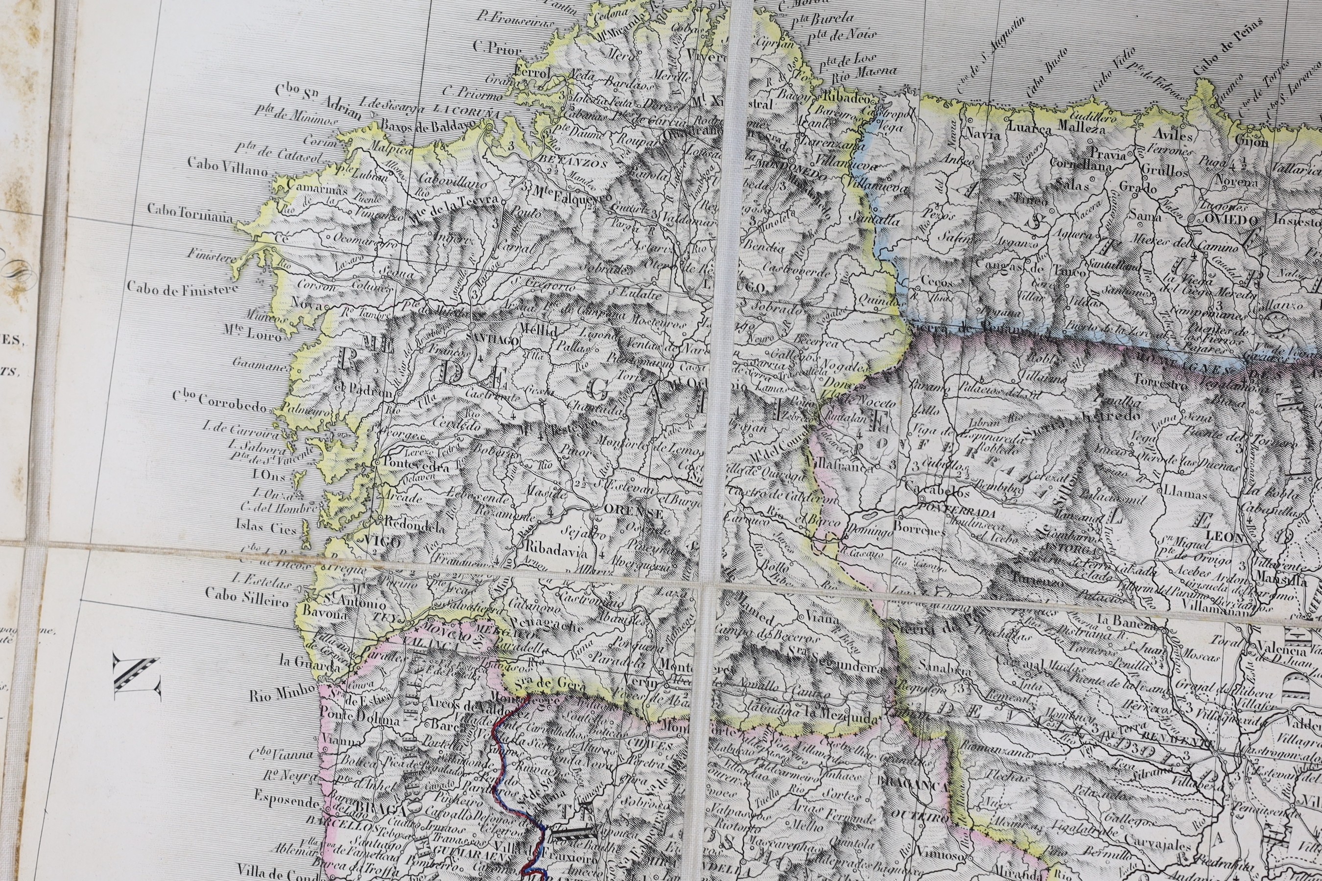 Wyld, James - Spain and Portugal, a set of 4 linen backed folding maps, coloured in outline, c.1820, 66 x 97.5cms., in worn slip case, together with Vivien de Saint-Martin, Louis - Carte des Royaumes d’Espagne et de Port